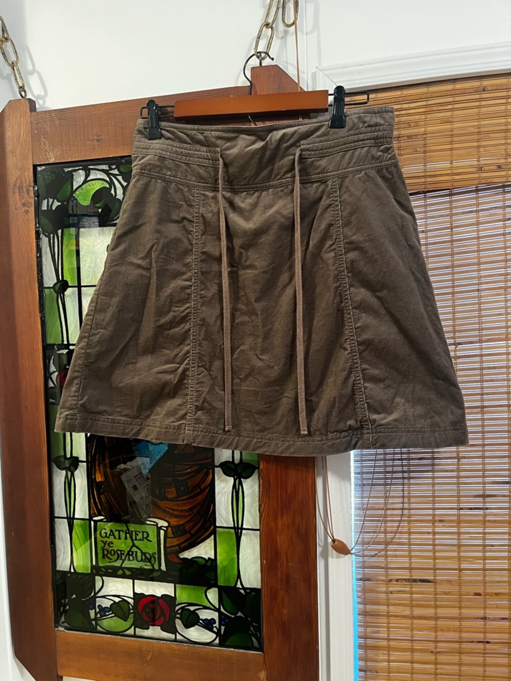 sahalie Olive Green Drawstring A-Line Skirt